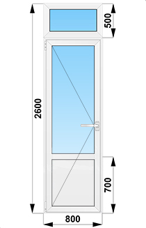 Входные уличные одностворчатые двери с импостом 800x2600
